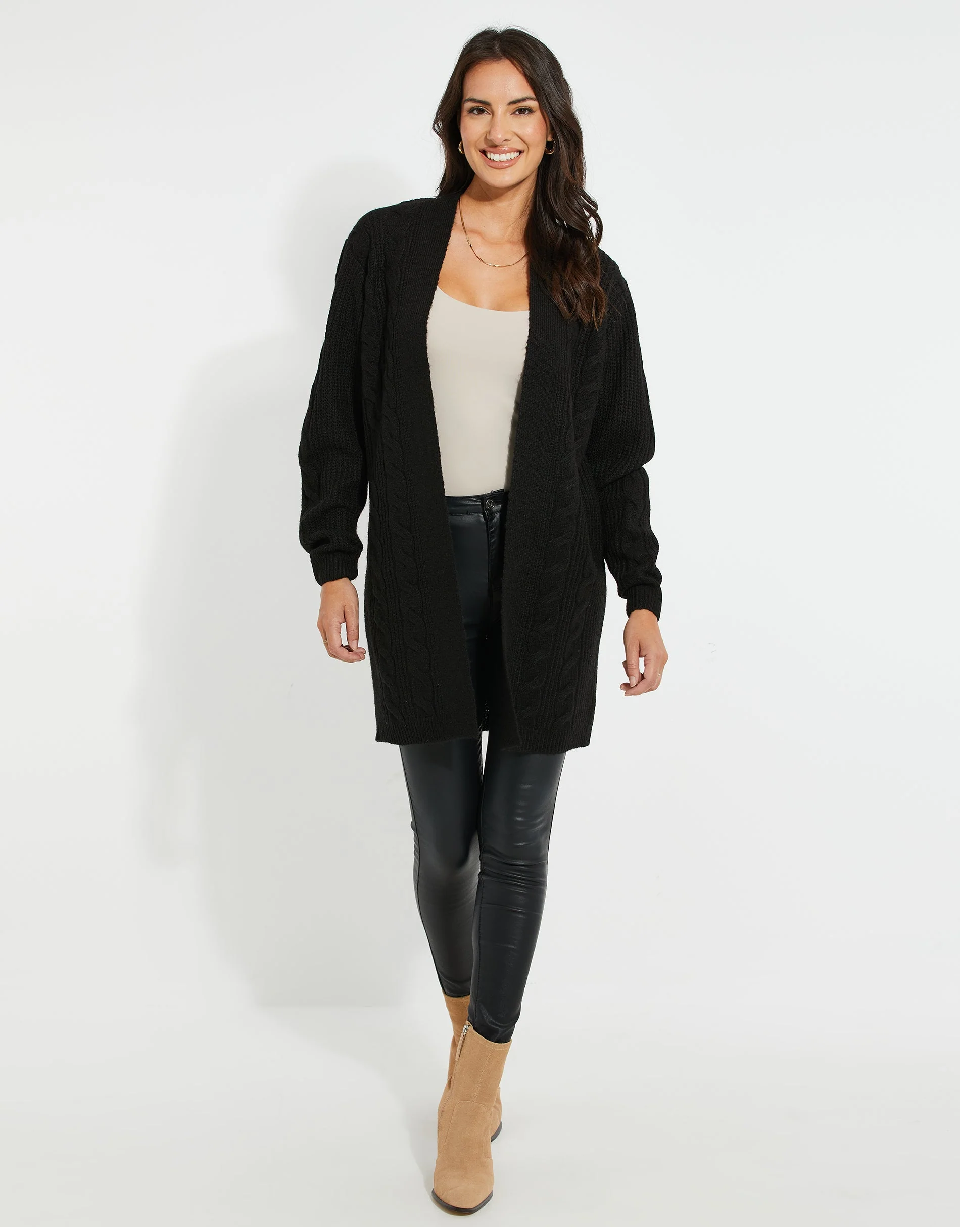Petite Cable Knit Cardigan in Black - Image 3