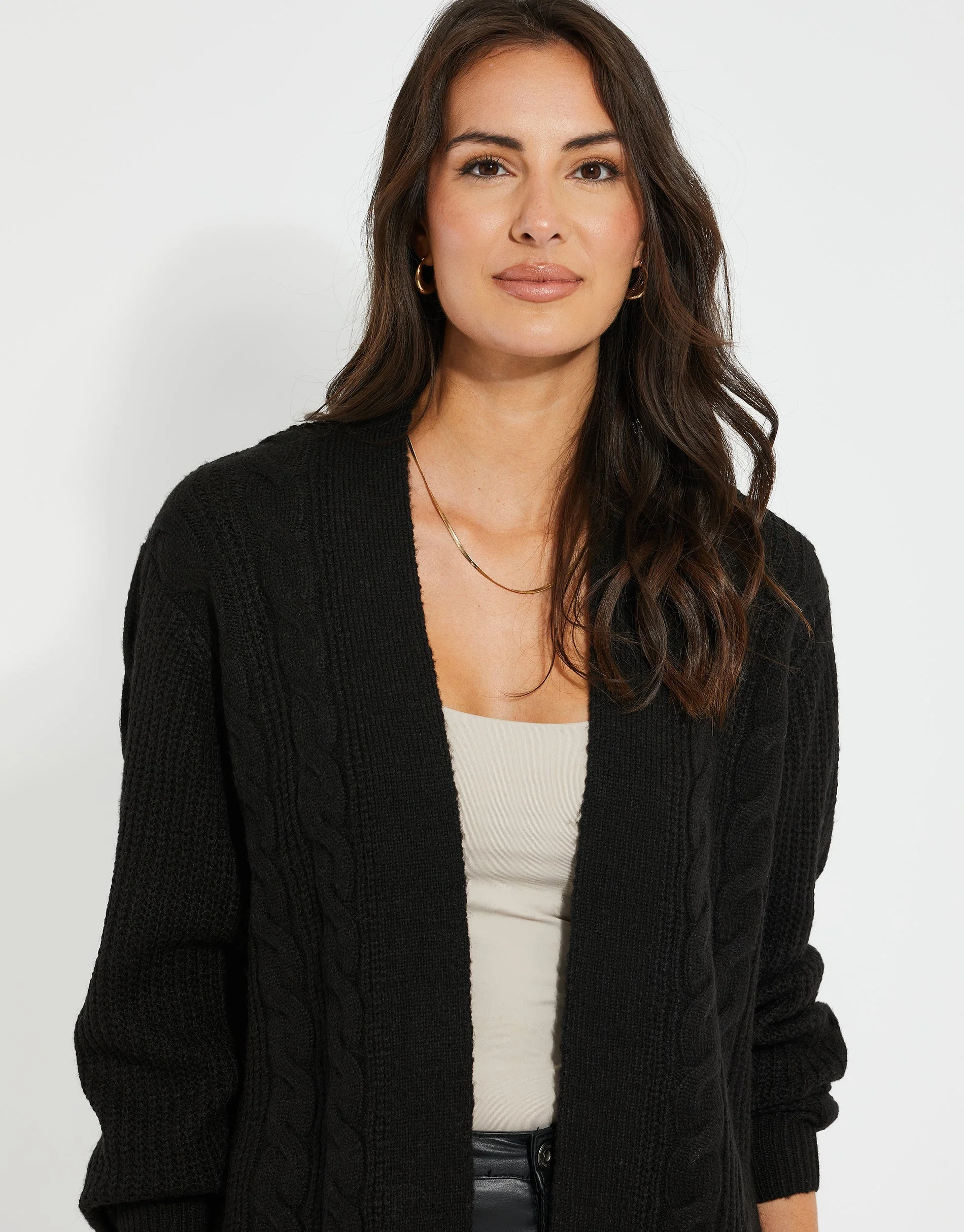 Petite Cable Knit Cardigan in Black - Image 4