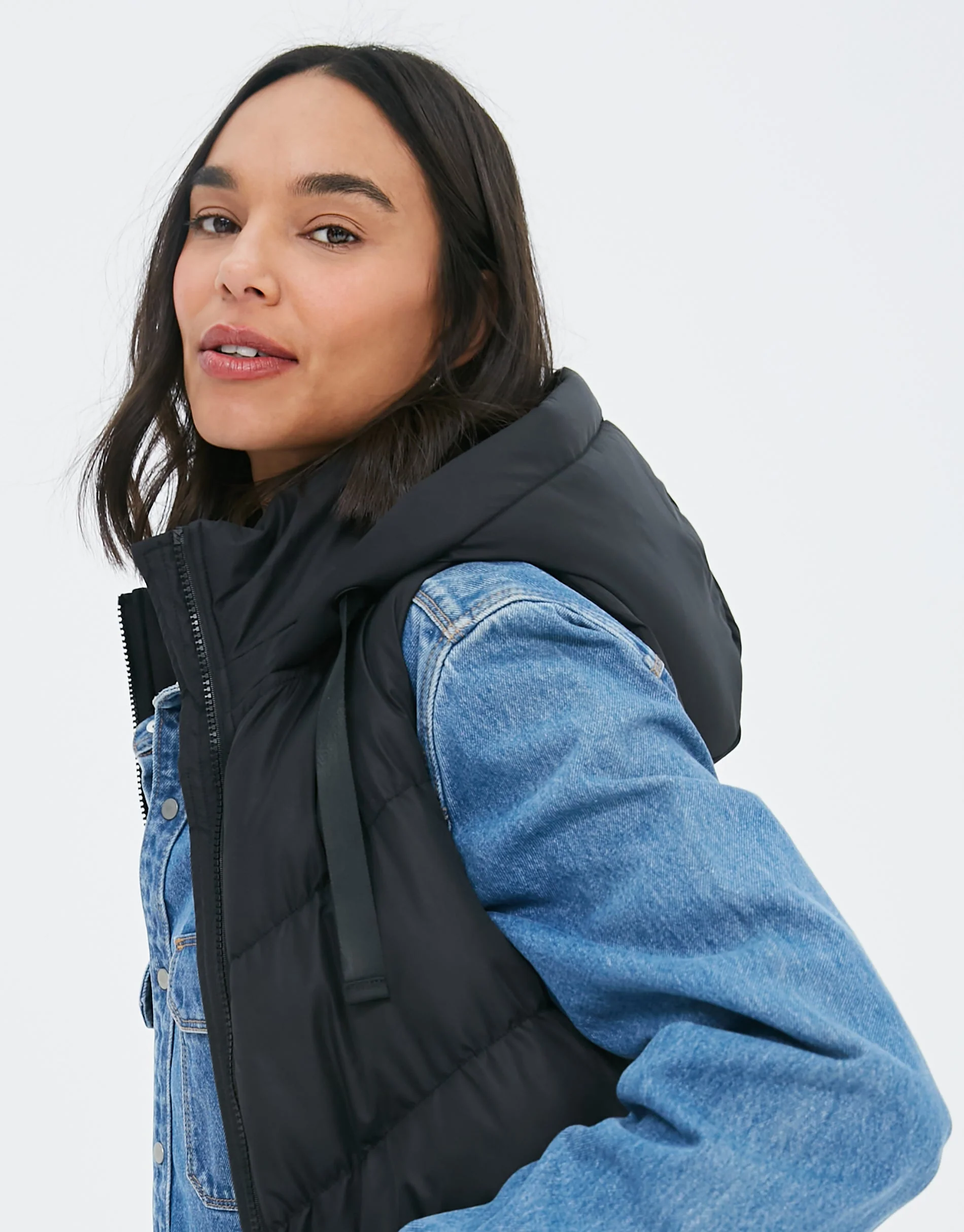 Petite Longline Padded Gilet in Black - Image 4
