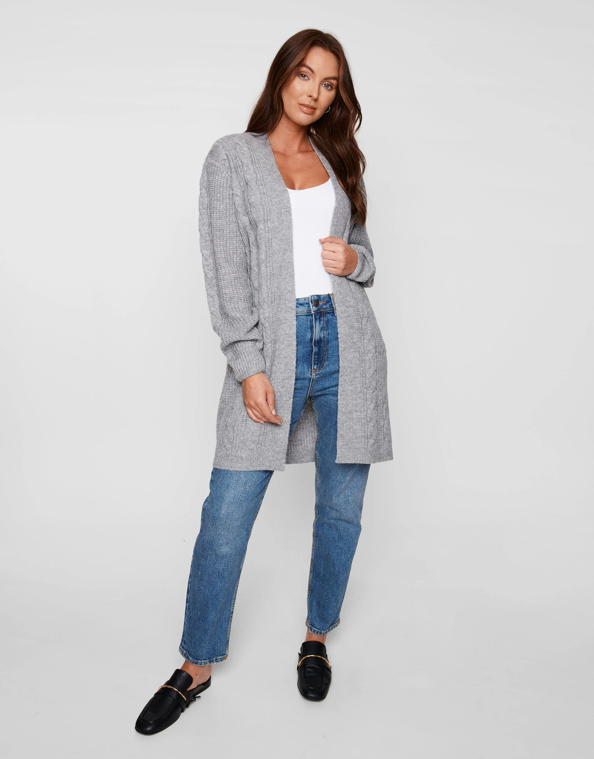 Petite Cable Knit Cardigan in Grey - Image 3