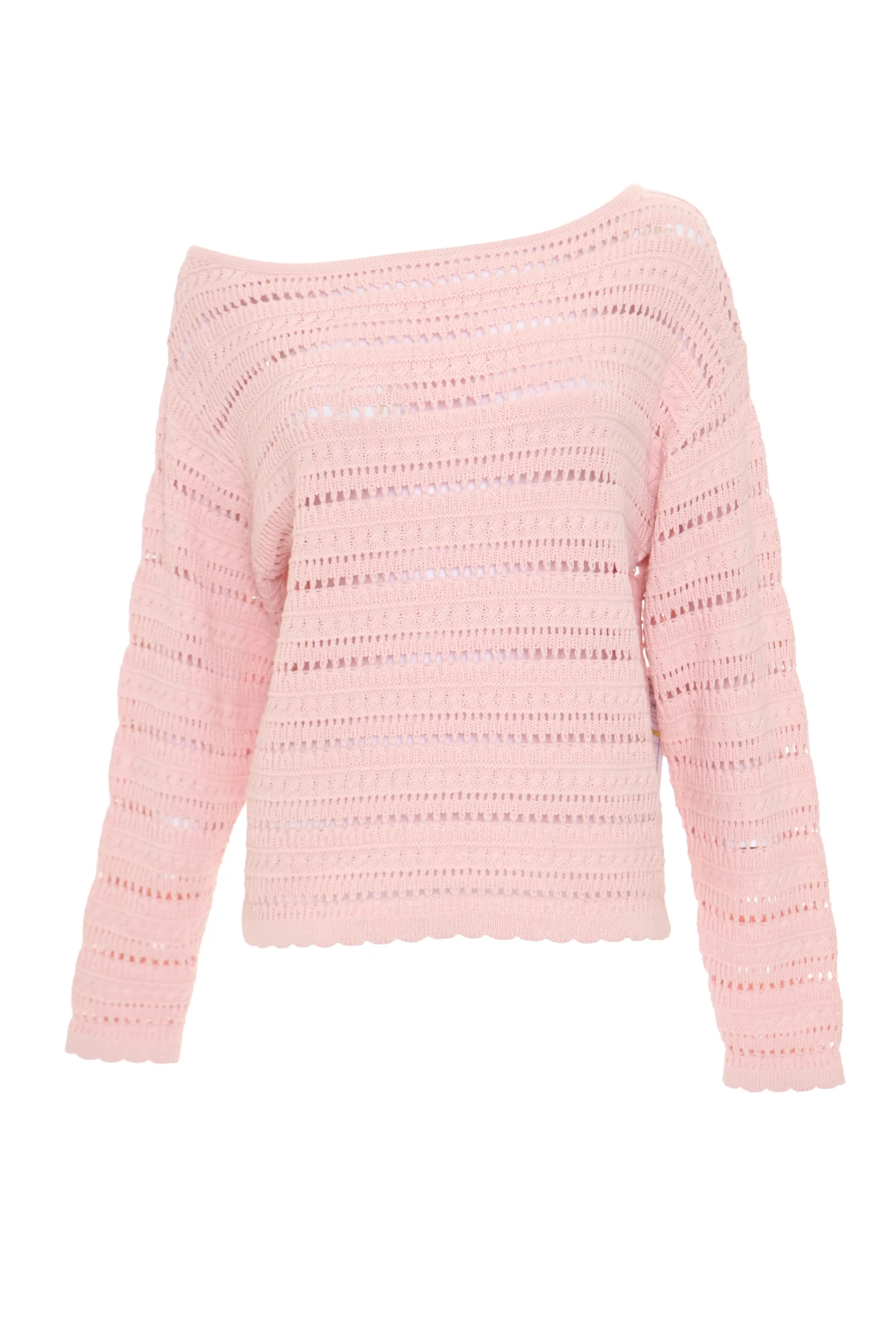 Slash Neck Pointelle Knit Jumper in Pink - Image 5