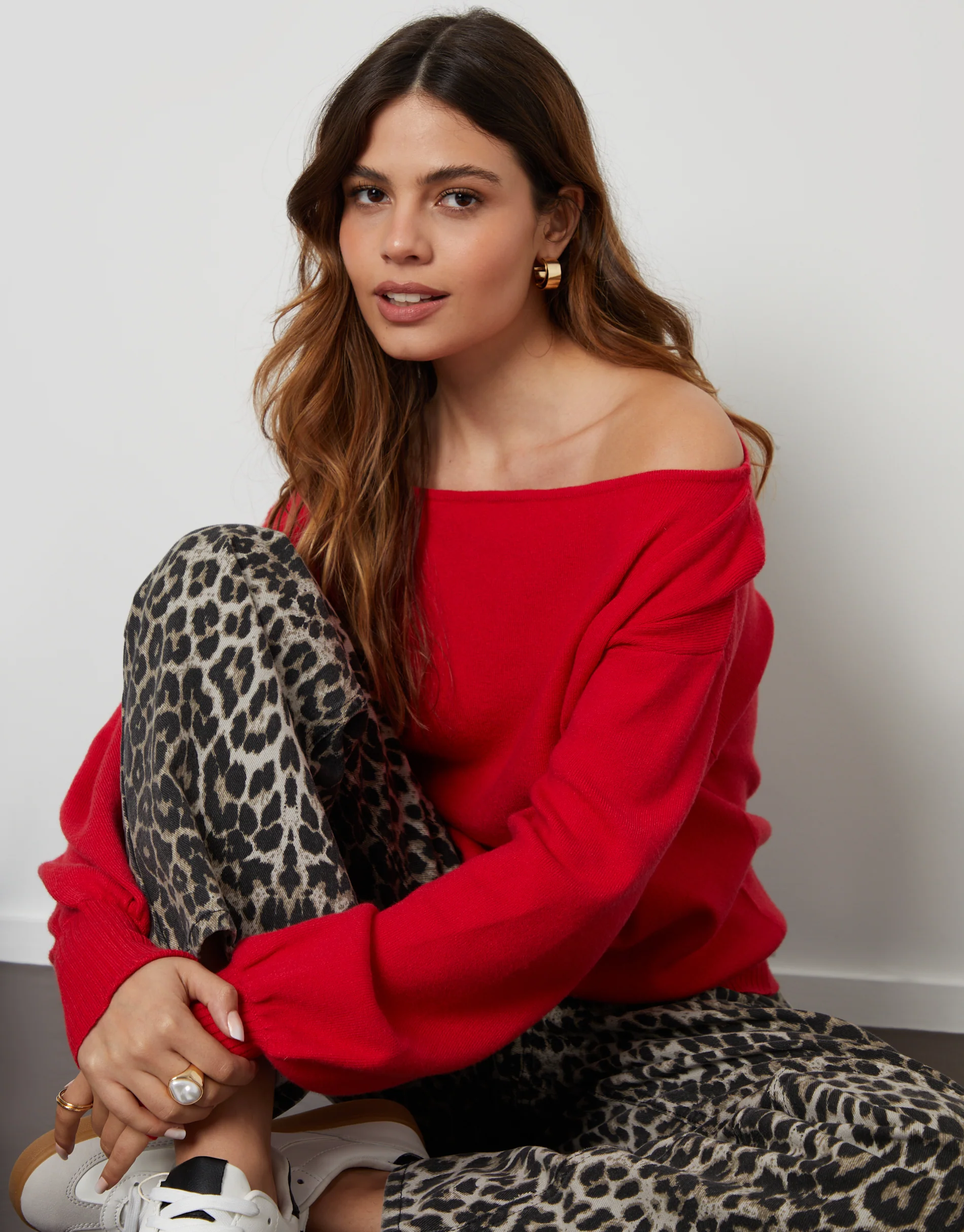 Soft Slash Neck Jumper in Red - Image 4
