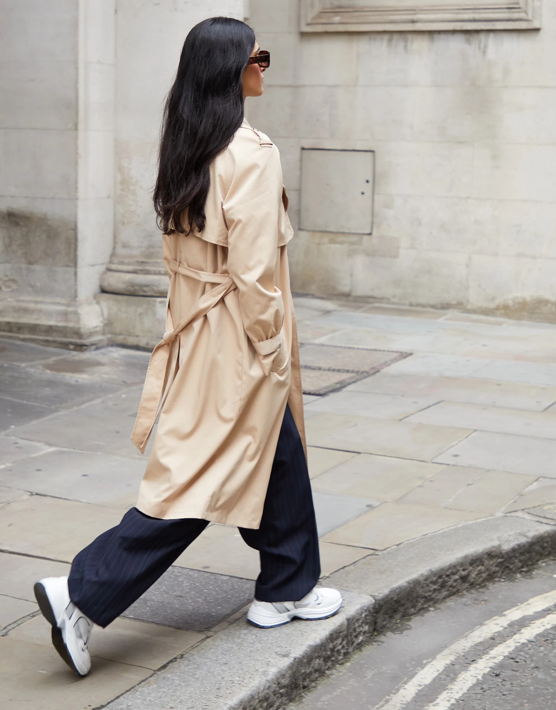 Double Breasted Trench Coat in Stone - Image 2