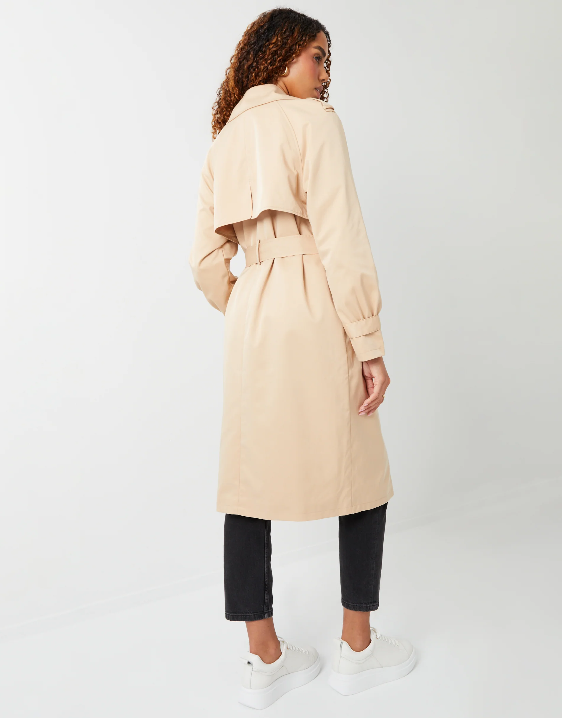 Double Breasted Trench Coat in Stone - Image 4