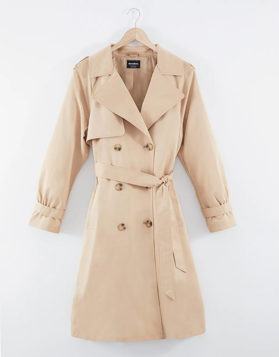 Double Breasted Trench Coat in Stone - Image 7