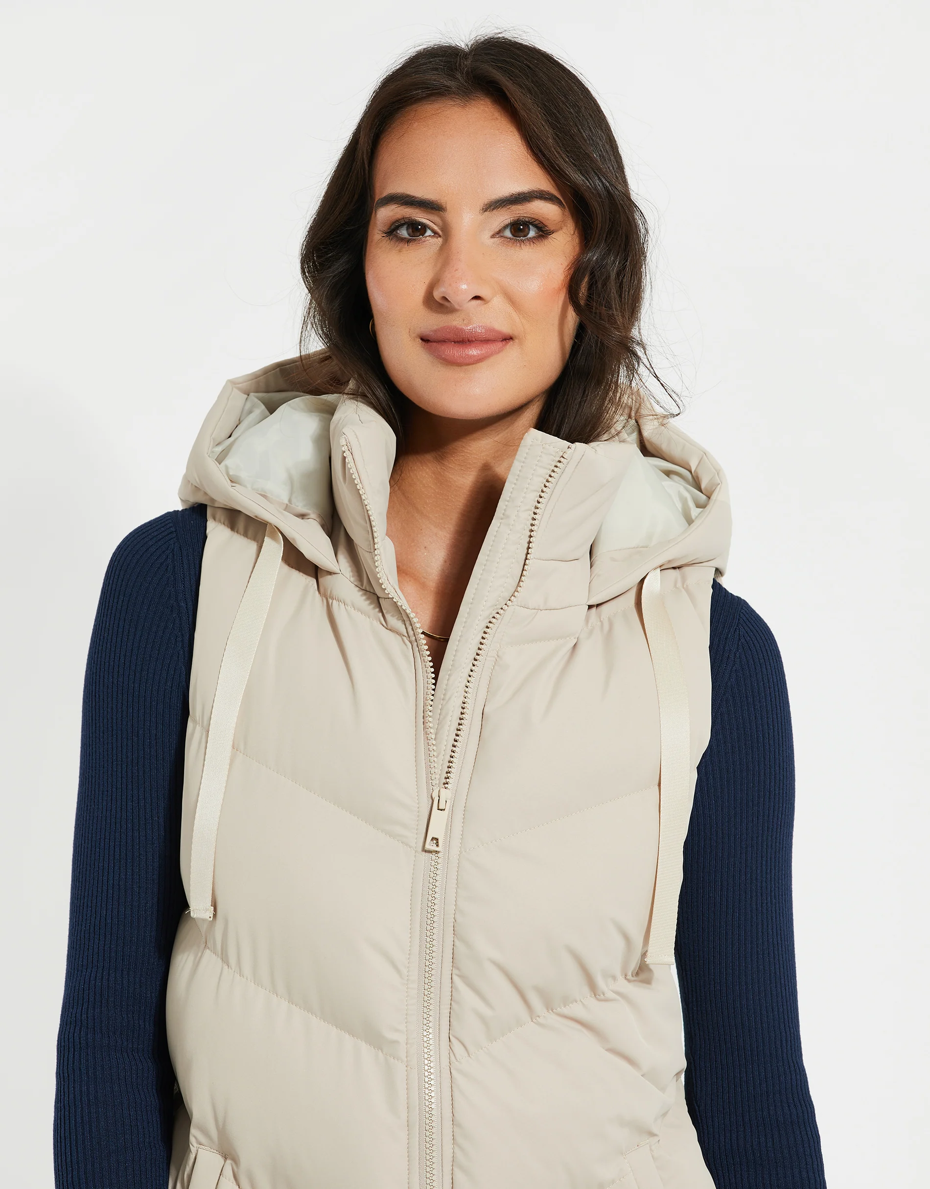 Longline Padded Gilet in Stone - Image 4