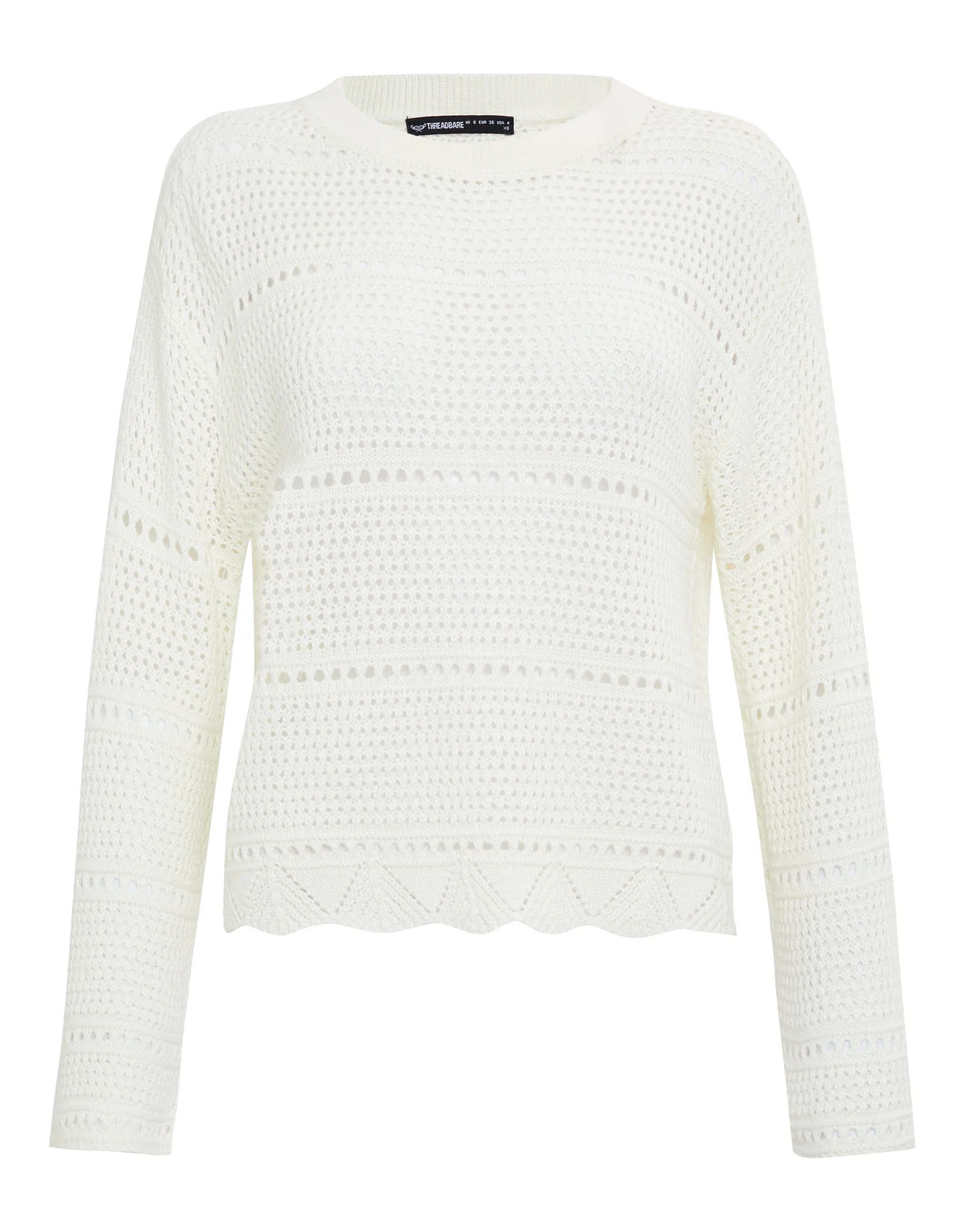 Pointelle Knit Crew Neck Jumper in Cream - Image 5