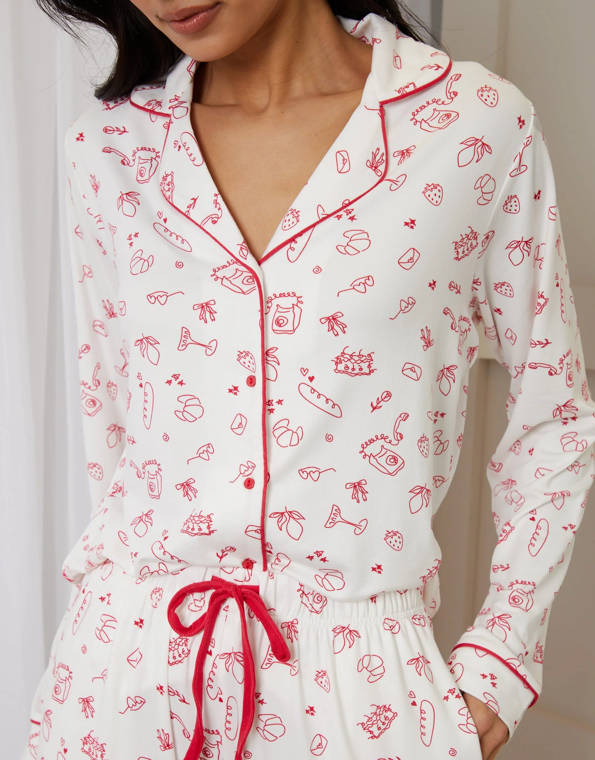 Printed Long Button-Through Pyjama Set in White - Image 4