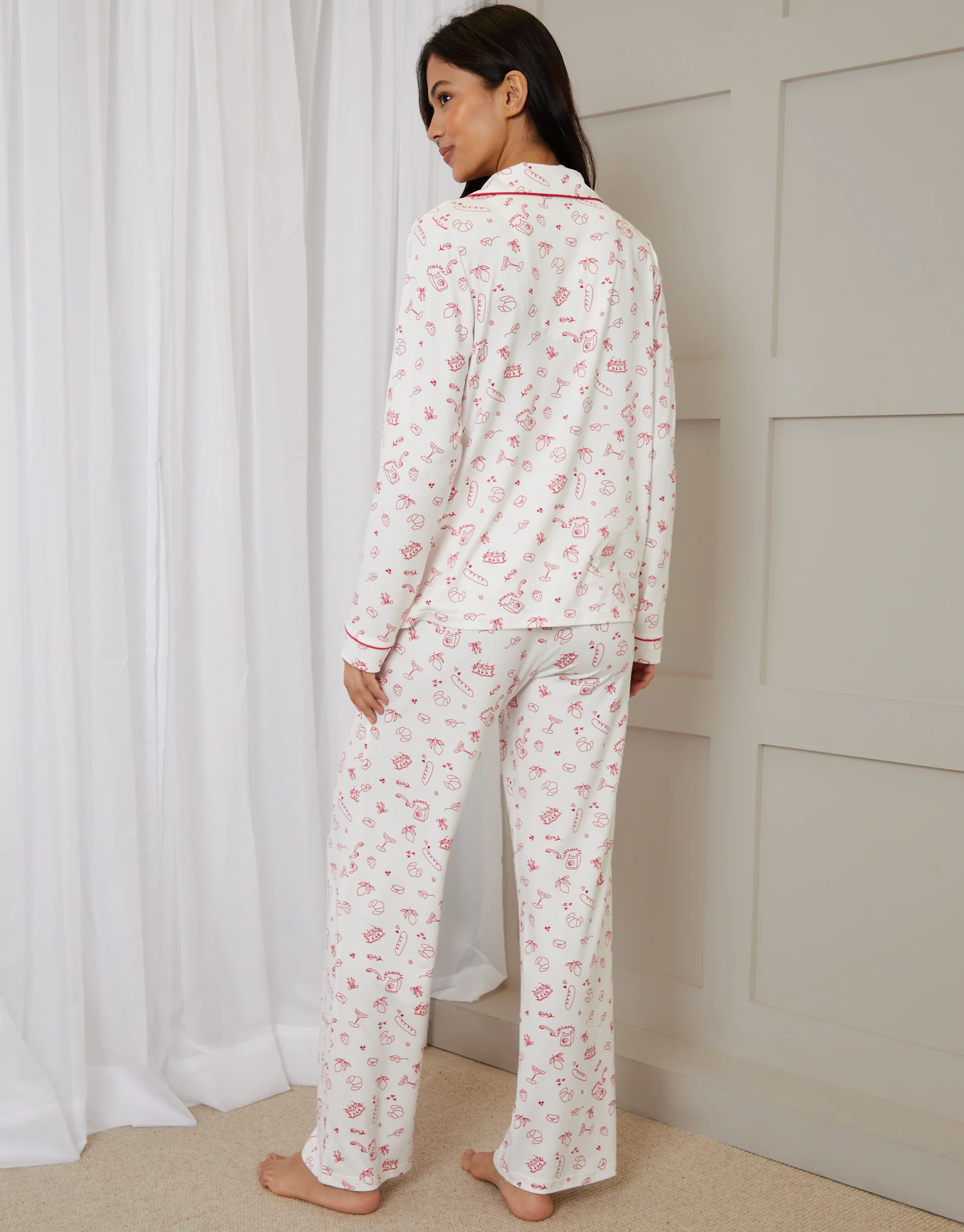 Printed Long Button-Through Pyjama Set in White - Image 6