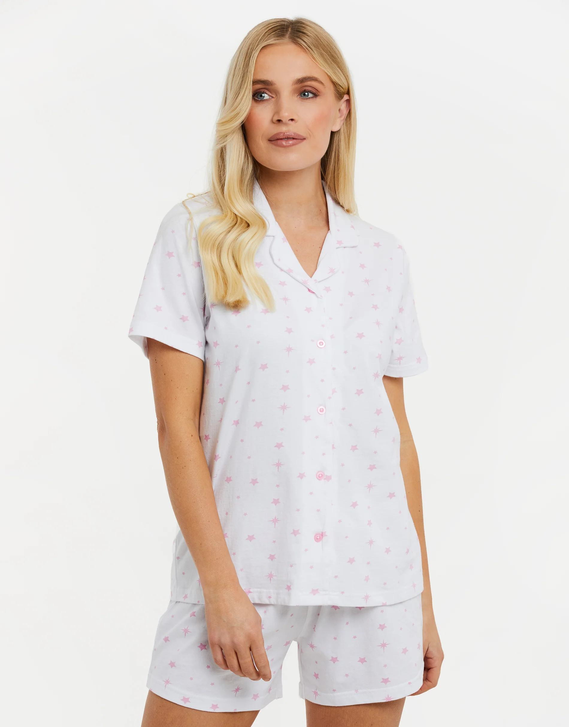 Star Print Short Pyjama Set in White