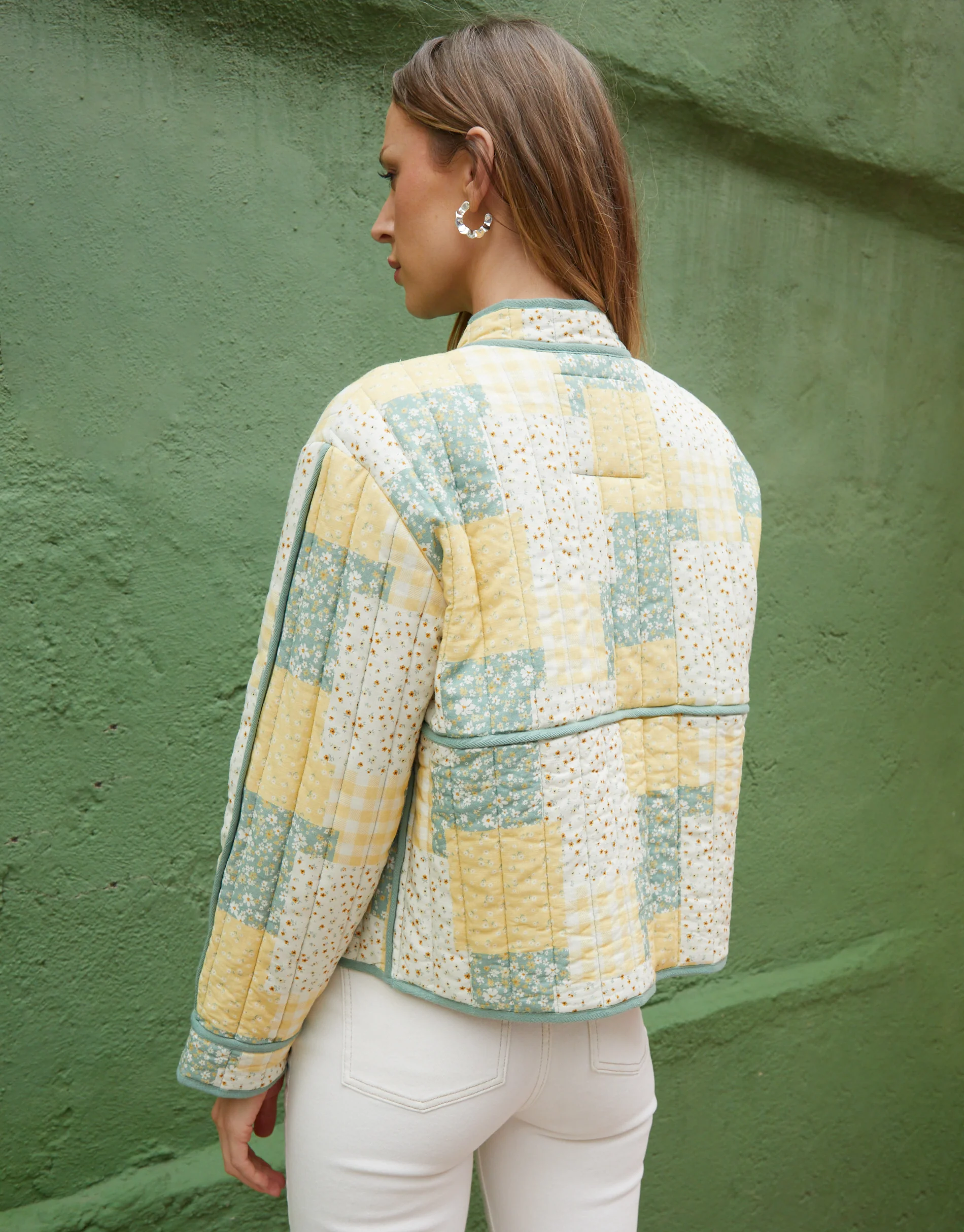 Floral Patchwork Quilted Jacket in Yellow - Image 2