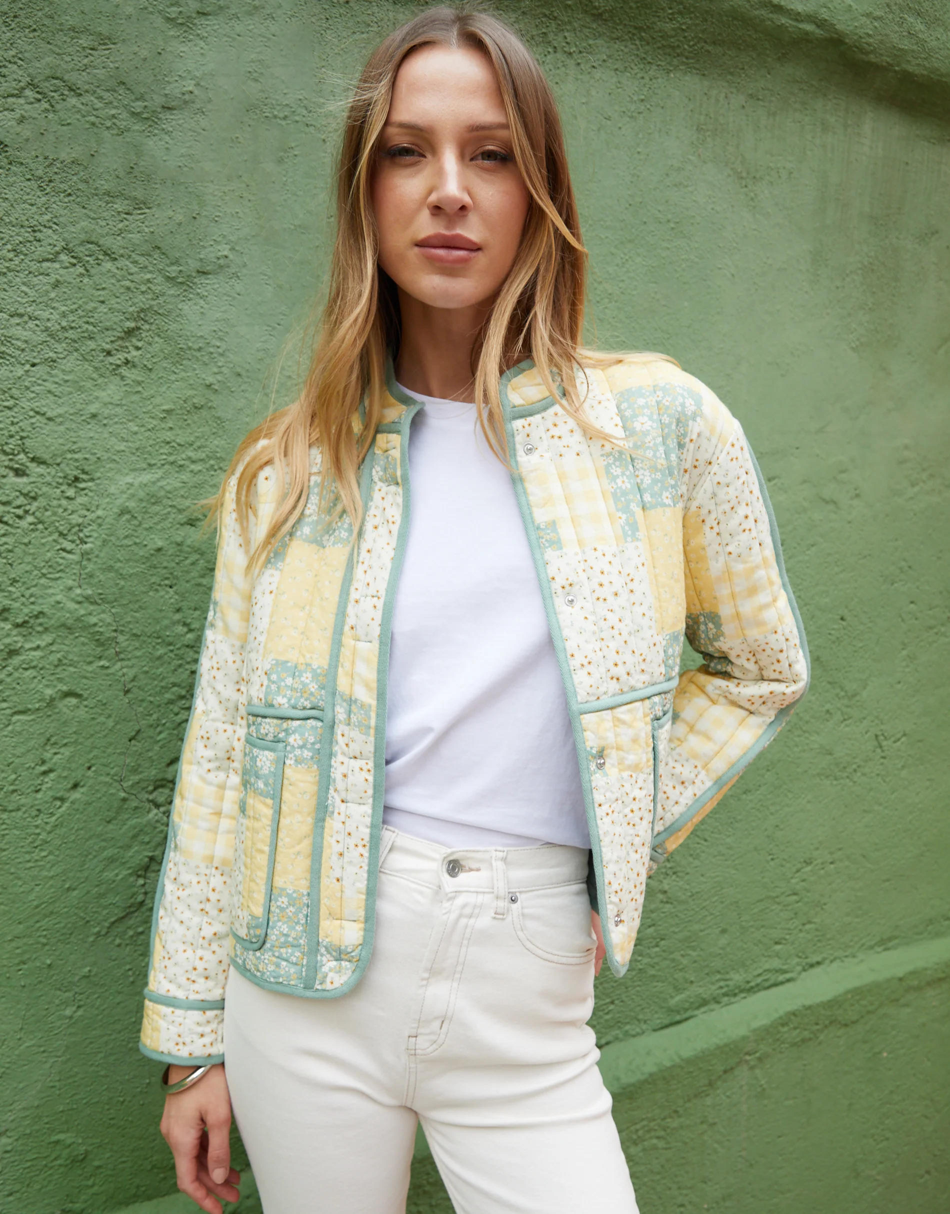Floral Patchwork Quilted Jacket in Yellow - Image 4