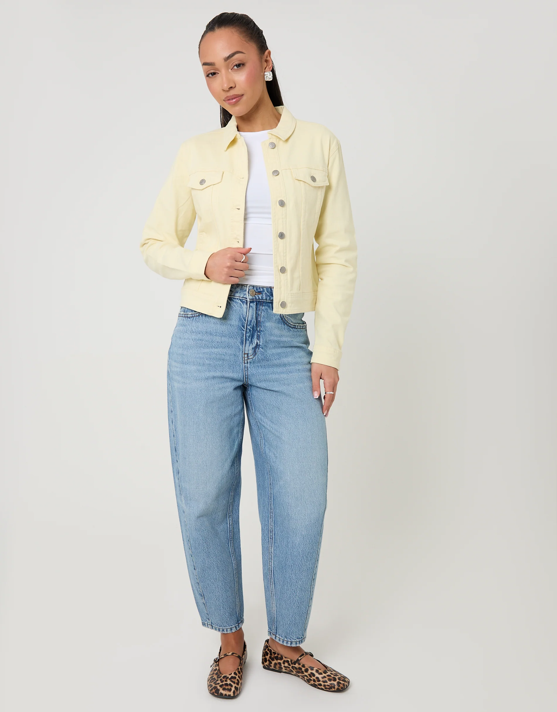 Stretch Denim Jacket in Yellow - Image 3