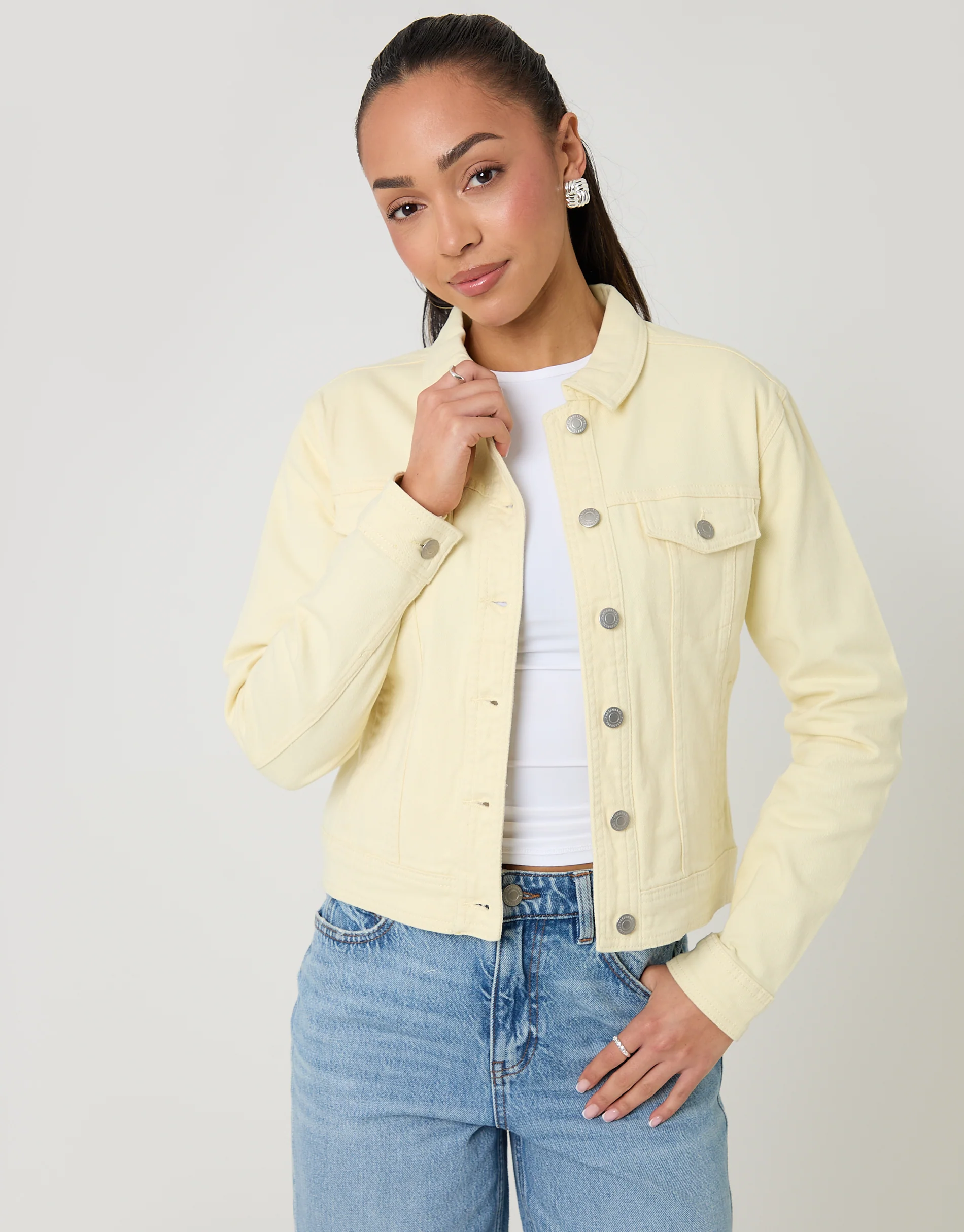 Stretch Denim Jacket in Yellow - Image 5